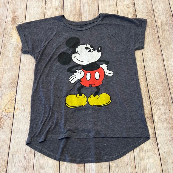 Disney Tops - Disney Mickey Mouse Gray Heathered High Low Graphic T-Shirt Womens Small